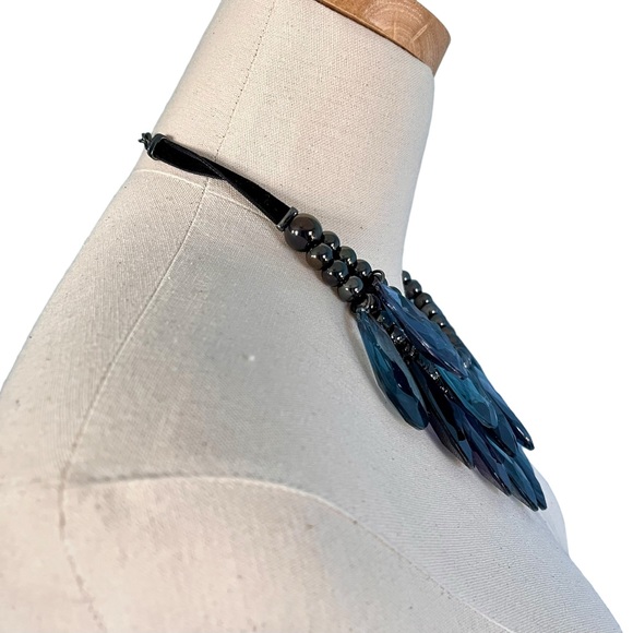 VINTAGE Joan Rivers Signed Blue Gray Statement Necklace Multi-Strand Teardrop - Picture 2 of 14